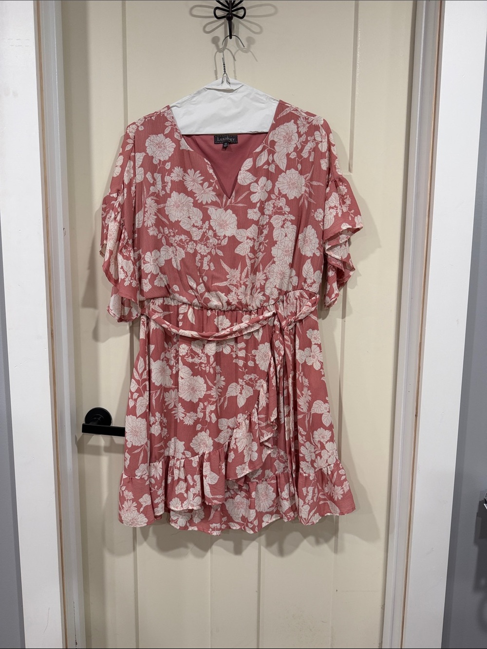 Luxology Dusty Rose Floral Wrap-Style Mini Dress